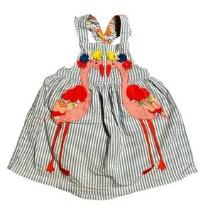 Mini Boden Flamingo Pinnie 6-9 Months Appliqué Dress Embroidered